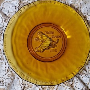 TIARA Vintage 7-3/4" Amber Glass Salad/Dessert Plate-1982 Two Turtle Doves